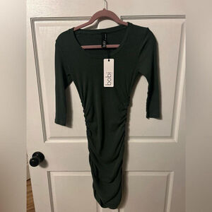 Bobi Los Angeles cotton ruched dress bodycon XS color ficus dark green. Revolve